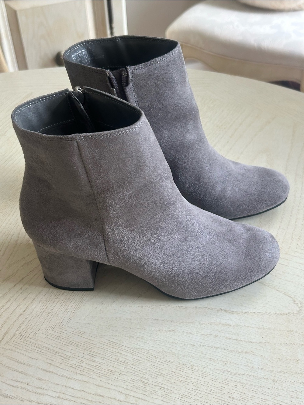 Gray Faux Suede Ankle Booties with Block Heel